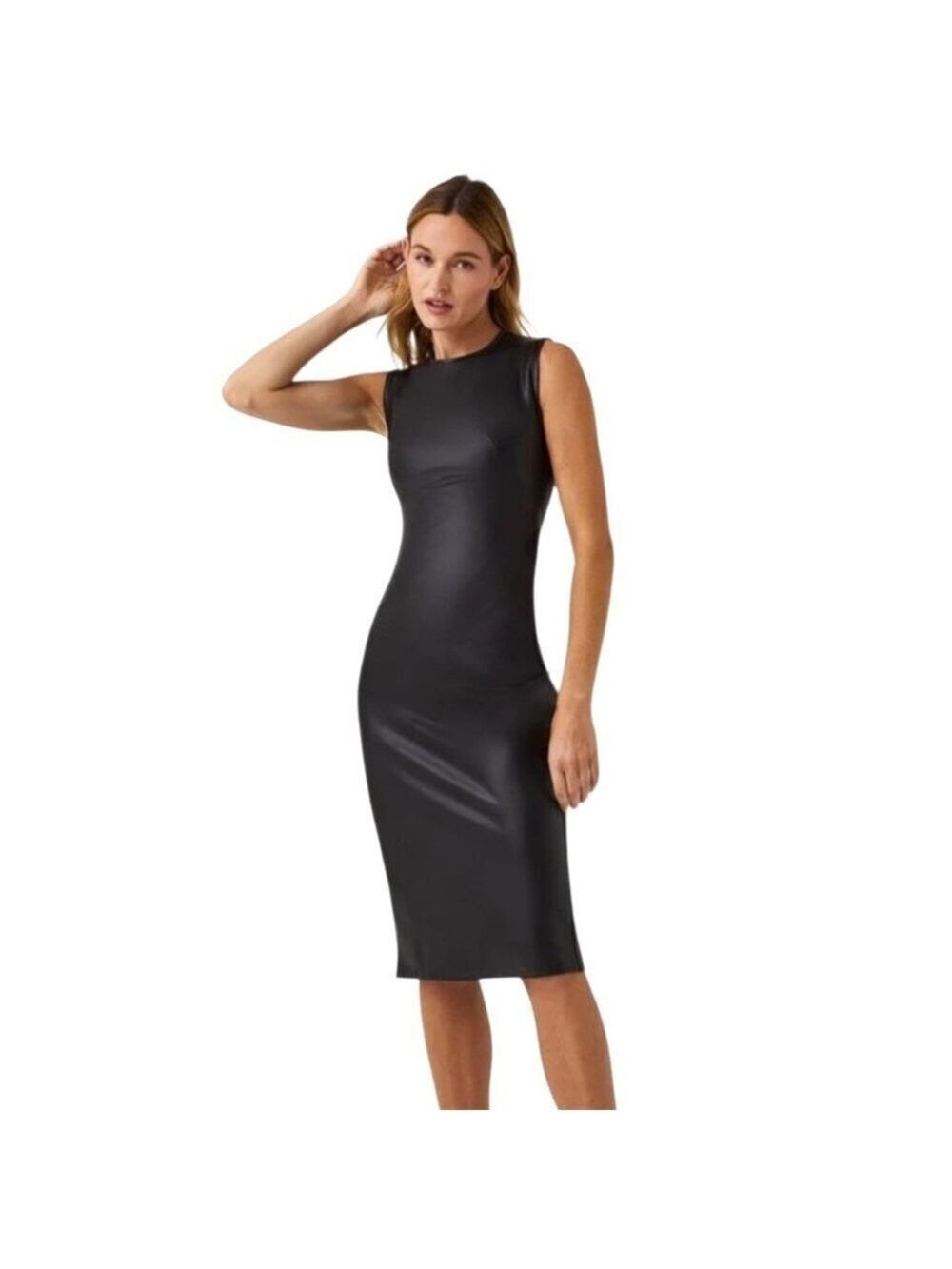 Spanx Leather Like Sleeveless Faux Leather Sheath Dress In Luxe Black Sz M NWT